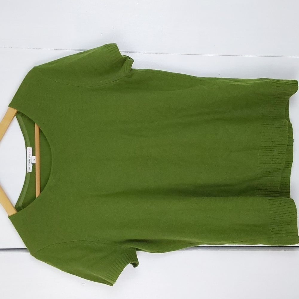 Isaac Mizrahi |Green Butter Soft Cashmere Feminine Sweater Neutral Luxe Sz.MP